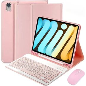 Keyboard Case for iPad Mini 7th (A17 Pro 2024) / Mini 6th Gen 2021 8.3inch - with S Pencil Holder Case and Mouse Detachable Keyboard (Black)