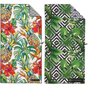 ECCOSOPHY Bundle: 2 Large 71x35 inch Microfiber Beach Towels with Travel Pouch. Designed to Keep You Sand Free and Comfortable.
