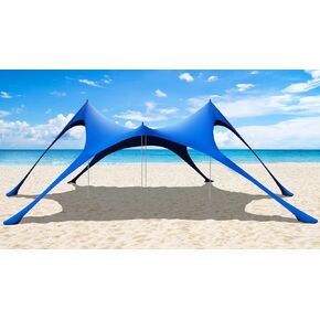 Tent Beach ، UPF50+ حماية أشعة الشمس الظل مظلة مع 8 أكياس رملية ، متينة ودائمة ، سهلة التثبيت ، ملجأ للشمس الشاطئ في الهواء الطلق لرحلات التخييم ، الفناء الخلفي (9.8 × 9.8 قدم ، الأزرق الفاتح)