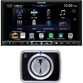 Alpine iLX-507 7" CarPlay/Android Auto Hi-Res Receiver with RUX-H02 Halo Wireless Volume Knob and Subwoofer Level Controller