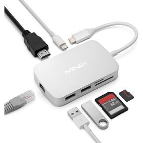 MINIX USB C Adapter, 7 in 1 USB C Hub Muliport Adapter 4K HDMI,Gigabit Ethernet, 2 USB 3.0, 100W PD Charging, SD/TF Card Reader, Compatible with MacBook Pro/Air, iPad Air/Pro, iMac, Laptop, PC