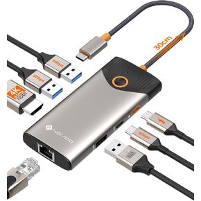NOVOO USB C Hub Ethernet 4K@60 USB C HDMI Adapter Multiport Type C Adapter, 100W PD, 5Gbps USB-A/C Data Ports Docking Station Compatible for MacBook/iPhone/Dell/HP/Surface