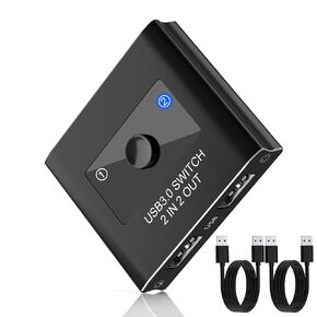 USB Switch, USB 3.0 Switcher 2 in 2 Out, USB KVM Switch Selector, USB 3.0 Switch Selector, USB Switcher 2 Computers Sharing 2 USB for Printer, Keyboard, Scanner, Mouse, Compatible with Mac/Win/Linux