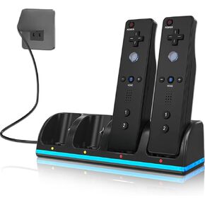 Controller Charger Station for Wii Remotes - Dock Charging Station with 4 Pack 2800mAh Rechargeable Battery, Fast Charging Dock for Wii Controllers (Black)