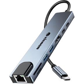 USB C Hub Ethernet HDMI Adapter, 6 in 1 Laptop Docking Station with 4K HDMI, RJ45 Ethernet,LAN USB C Dongle for MacBook Pro/Air, iPad Pro, Dell XPS etc