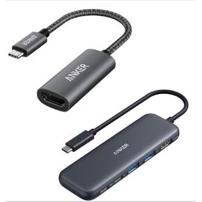 Anker USB C to HDMI Adapter (@60Hz), 310 USB-C (4K HDMI), Aluminum, Portable & Anker 332 USB-C Hub (5-in-1) with 4K HDMI Display, 5Gbps USB-C Data Port and 2 5Gbps USB-A Data Ports