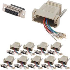 10PCS DB15 Female Ethernet Adapter, 15 Pin Serial Port Female to RJ45 Ethernet LAN Extend Modular Converter, F/F