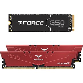 TEAMGROUP T-Force Vulcan Z DDR4 32GB Kit (2x16GB) 3200MHz (PC4-25600) CL16 Desktop Memory TLZRD432G3200HC16FDC01 Bundle with G50 2TB NVMe PCIe Gen4 M.2 2280 Gaming SSD (Read 5000) TM8FFE002T0C129