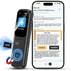 32GB (2340Hours) Digital Voice Recorder with APP Control, 3072kbps Audio Recorder with Transcribe & summarize, Noise Reduction Voice-Activated Recording Device with Password for Lecture,Meeting,Black