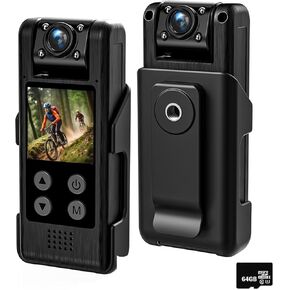 RQG 4K WiFi Body Camera, 180° Rotating Lens Mini Body Cam, Audio Video Recording Wearable Pocket Camera for Police Delivery Serving Jobs, Night Vision, 64G Memory Card, 6H Battery Life