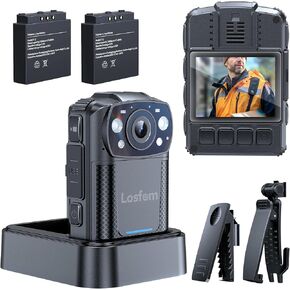 WD11 2K Body Camera with 2PCS 2000mAh Batteries and Charging Base, 64G Body Cam for 8Hrs Recording with Night Vision, 360° Rotatable Clips for Law Enforcement, Security, and Outdoor Activities