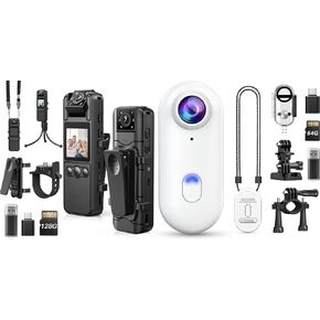 Z11 128GB Body Camera with Audio and Video Recording with 180° Rotating Lens Wearable Camera and Z10 2K Action Camera, 64GB Wearable Sports Camera with Waterproof Case, Magnetic Clip