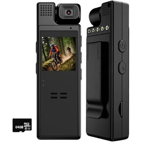 RQG 1080P HD Body Camera, 180° Rotating Lens Mini Body Cam, Audio Video Recording Wearable Pocket Camera for Police Delivery Serving Jobs, Night Vision, 64G Memory Card, 6H Battery Life
