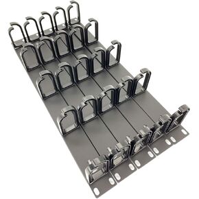 1U 19" Server Rack Cable Management Panel w/D-Ring Hooks - 1U Horizontal or Vertical Wire and Cord Manager - Made in Taiwan (1PC)