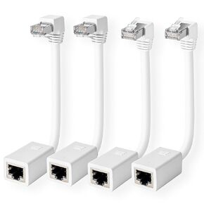 90 Degree Cat 6 Ethernet Extension Cable 4 Pack，Right Angles (UP & Down) Short Cat6 Male to RJ45 Female Network LAN Patch Cord FTP Shielded Extender Adapter Connector, Supports CAT5E/CAT5-1 Feet White