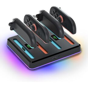 Switch 2 Controller Charger Dock with RGB Lighting, LED Indicator, Wall Mount & Type-C Port – Fast Charging Station for 4 Joy-Cons – Compact & Neat Design – Must-Have Switch 2 Accessories