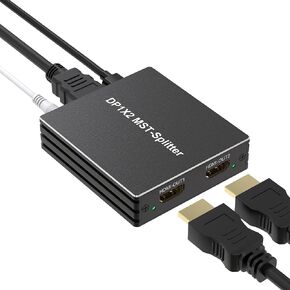 DisplayPort to Dual HDMI Splitter - 4K@60Hz Adapter for Dual Monitors Extended Display SST/MST Specification Display Port in 2 HDMI Out for Desktop, Laptop, NVIDIA, AMD Graphics Card, HDCP 2.3, HDR10
