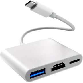 محول USB C إلى محول HDMI ، من النوع C إلى 4K HDMI ، USB C و USB3.0 محول ، محول AV الرقمي المتعدد للتلفزيون وجهاز العرض ، iPhone15 / 16 IPAD MACKBOOK PRO ، TYPE C PORT Support