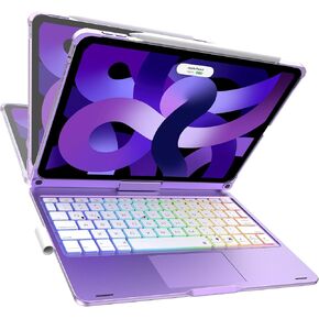 Touch iPad Air 5th/4th Gen 10.9 بوصة مع لوحة المفاتيح ، Magic 360 ° Rotatable & Dovivel Bluetooth Keyboard مع لوحة التتبع ، وإضاءة ألوان قوس قزح مع حامل قلم رصاص لـ iPad Pro 11th/3rd/2nd/1st Gen