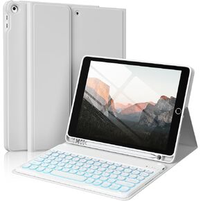 Case for iPad 9th/8th/7th Generation with Keyboard 10.2 Inch 2021/2020/2019, 7 Colors Backlit Detachable Keyboard, Soft TPU Back Folio Stand Cover with Pencil Slots, Blue
