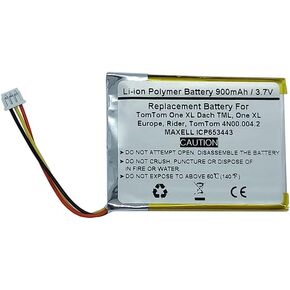 3.7V 900mAh Replacement Battery for Tomtom One XL Dach TML, One XL Europe, Rider, F650010252, F709070710, Tomtom 4N00.004.2, MAXELL ICP653443