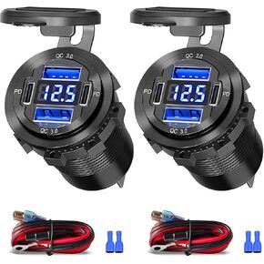 1 Pack 12V USB Outlet, Waterproof Marine USB Port with Voltmeter | Dual PD & QC 78W Fast Charging, 4 Ports, Aluminum Alloy, IP67, 12-24V, Cigarette Lighter Replacement in Saudi Arabia