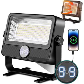 100W LED Work Light Rechargeable, Rechargeable Outdoor Light Solar Camping Lights with Magnetic, 4 Modes, Waterproof Portable Floodlight for Emergency, Repair, Camping
