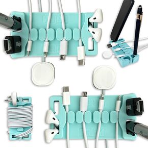 DeskBrick 2pk Heaviest Weighted Cord Organizer for Desktop - Phone Stand, Office Desk Organizer, Cable Management for Home - Multifunctional Gift for Men and Adults (Aqua)