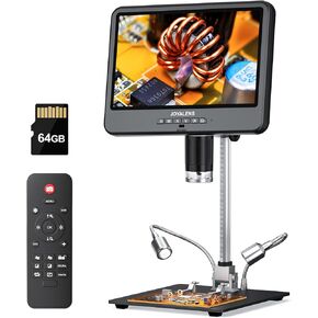 JL208S 10.1" 4K 30FPS HDMI Digital Microscope, Soldering Microscope for Electronics Repair, UHD 3840P Video Audio Record, Coin Microscopes Full View for Error Coins, 12.6'' Stand, 64GB
