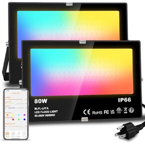 LED Flood Light Outdoor 800W Equivalent 8000LM Smart RGB Landscape Lighting with APP Control, DIY Scenes - Timing - 5700K Daylight White - Color Changing Uplight, IP66 Waterproof US Plug MELPO(2Pack)