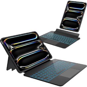IPAD Pro 13 Inch Case 2024 مع لوحة المفاتيح ، حالة لوحة المفاتيح القابلة للفصل المغناطيسي لـ iPad Pro 13 Inch (M4 ، 2024) مع 7 ألوان الإضاءة الخلفية ، لوحة تتبع متعددة اللمس ، وضع صورة/وضع المناظر الطبيعية (أسود)