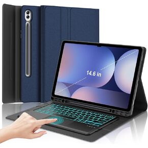 Keyboard Case for Samsung Galaxy S10 Ultra/S9 Ultra/S8 Ultra 14.6in Touch Keyboard for Galaxy Tab S10 Ultra Case with Trackpad, Colors Backlit Detachable Keypad for S9 Ultra Tab with Pen Holder, Blue