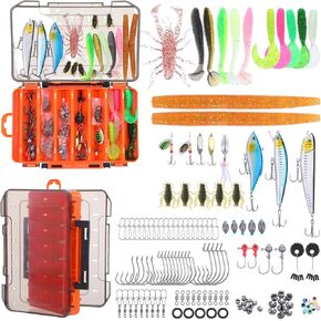138Pcs Fishing Lures Kit, Tackle Box with Tackle Included Fishing Gifts for Men Dad, Stocking Stuffers for Men, Lures & Fishing Gear for Bass Trout