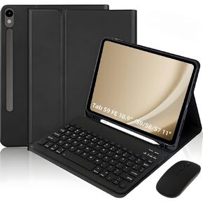 Keyboard Case for Samsung Galaxy Tab S9 FE 10.9" /Tab S9 2023 / S8 / S7 11inch 2022/2020 - with S Pencil Holder Case and Mouse Detachable Keyboard Case (Black)