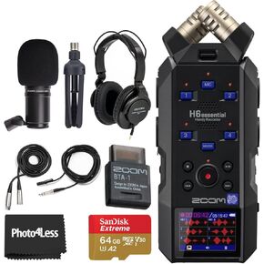 Zoom H6essential with 32-Bit Float, Accessibility, 6-Track Portable Recorder, Stereo Microphones, 4 XLR/TRS Inputs, Records to SD Card, USB Audio Interface, for Musicians, Podcasters, Filmmakers