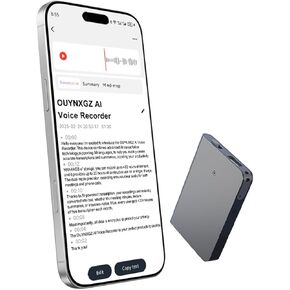 AI Voice Recorder, OUYNXGZ Voice Recorder, App Control, Transcribe & Summarize with AI Technology, Support 60 Languages, 64GB Memory, Audio Recorder for Lectures, Meetings, Calls, Black