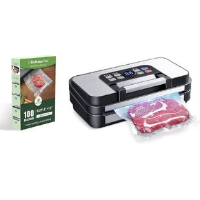 95Kpa Powerful Vacuum Sealer Machine for Food & Precut Vacuum Sealer Bags 100 Count 8"x12"