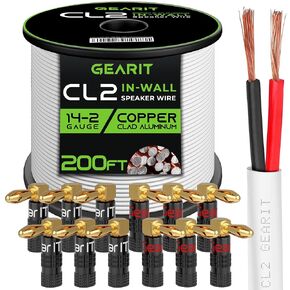 200ft 14ga CL2 Speaker Wire & 12 Rt Angle Banana