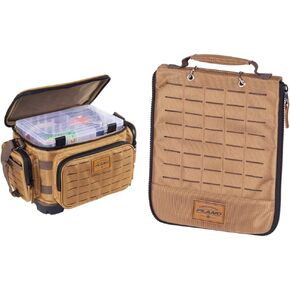 Plano Guide Series 3600 Tackle Bag, Medium, Beige 1680 Denier Fabric with Waterproof Base, Includes 5 Stowaway Utility Boxes & Guide Series Worm Wrap, Brown 1680 Denier Fabric, Premium Tackle Storage