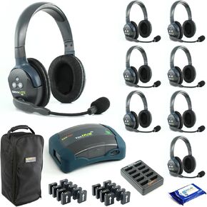 EARTEC HUB6S ULTRALITE Full Duplex Wireless Headset System for 6 Users - 6 سماعات أذن واحدة ، جهاز إرسال الأسلاك المحور ، سبع (7) بطاريات إضافية مع مناديل تنظيف الصلبة.