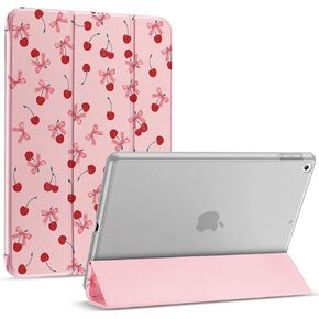 IBENZER Case for iPad 10 Generation 10.9 inch 2022, Trifold Stand Protective Cover with Pencil Holder for iPad 10th Gen 2022, Support Touch ID, Auto Sleep, Clear Back Shell, Cherry, IPAD-10-107