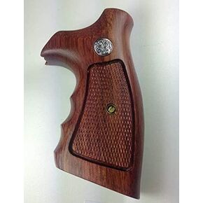 BMPL Hardwood K/L Frame Round Butt Handgun Grips Revolver Finger Groove Checkered MP Handmade Handcraft Checkered Deluxe Classic #KR0991
