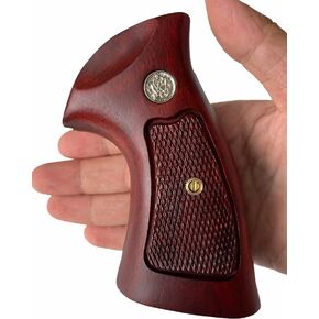 BMPL Hardwood Grips Compatible with N Frame Square Butt Handgun Checkered Revolver Open Back Handmade Handcraft Deluxe #N091