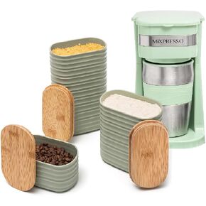 Mixpresso Single Cup Coffee Maker & 14oz Travel Mug, Lightweight Personal Drip Coffee Brewer & Tumbler, Compatible with Coffee Grounds Bubdle With 3 Piece Set Of Airtight Coffee And Sugar Plastic Cani
