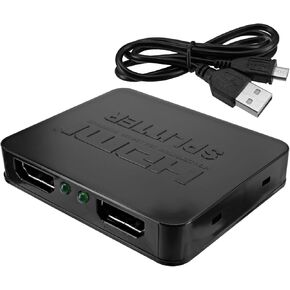 Yeebline 1 in 2 Out HDMI Splitter Display Adapter, Duplicate to Dual Monitors/Displays TV with Audio for HDMI Source PC, Laptop, TV Box, Come with USB Power Cable