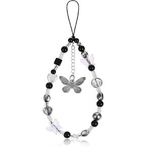 Phone Charms Y2K Phone Strap Charm Beads Phone Charm Strap Charms for Phone Case Butterfly Beaded Phone Bracelet Strap Wrist Strap Lanyard Cute Handmade Flower Wrist Beads Chain for Women