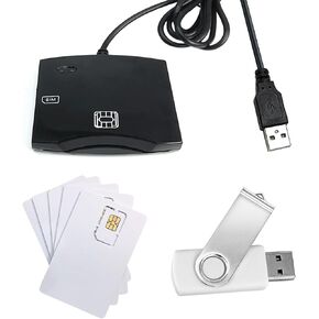 Smart SIM Card Reader Writer: EMV Chip Reader Writer Programmer with 5pc Blank Programable LTE USIM 4G Card and SIM Personalize Software - CAC Reader for Win OS Linux
