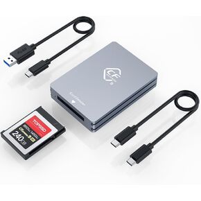 Dual CFexpress Type B/XQD+Dual SD4.0 Card Reader with USB 3.2 (Gen 2) 10Gbps, USB-C&USB-A 6-in-1 Type B CFexpress Adapter, Compatible with Windows/Mac/Linux/Android, for iPhone 16/15, Laptops, Tablets