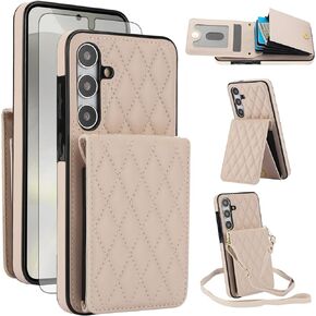 Asuwish Phone Case for Samsung Galaxy S24 Plus S24+ 5G Wallet Cover with Screen Protector Credit Slot Card Holder Crossbody Strap Stand RFID Blocking S24plus 24S + S 24 24+ Women Men Girls Rose Gold