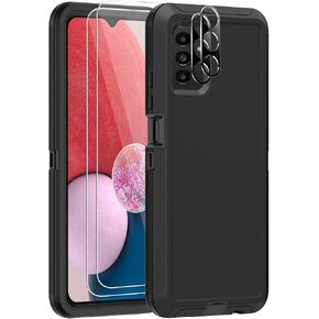 for Samsung Galaxy A13 5G Case with 2X Screen Protector+ 2X Camera Lens Protector,Heavy Duty Shockproof Drop Protection Military Grade Tough Durable Cover for Galaxy A13 (Black)